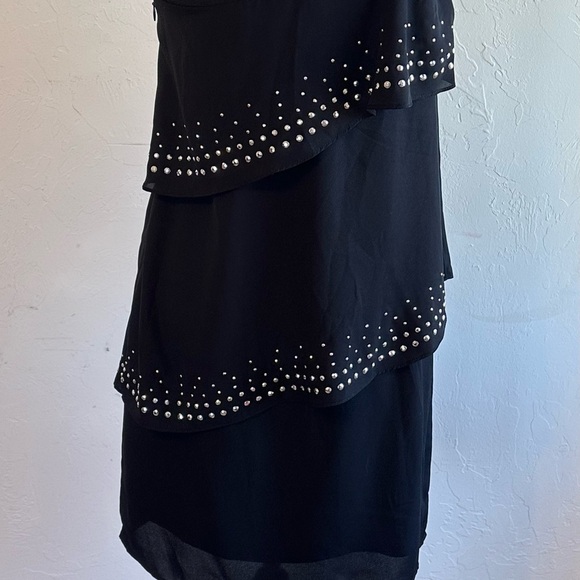 Express Black One-Shoulder Mini Dress with Studded Details on Ruffles Sz 6 - Picture 6 of 12